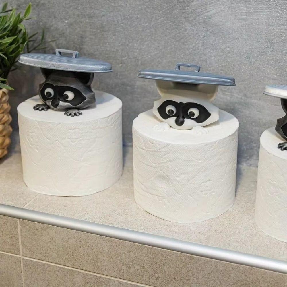 No Drilling Required Raccoon Toilet Paper Holder Adorable Animal Design Funny Animal Decor  Kitchen