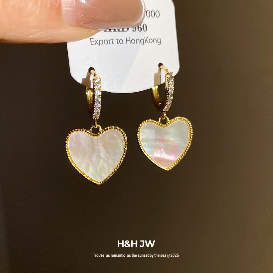 K real gold electroplated silver needle zircon fritillary love earrings light luxury high-end stud earrings retro court style earrings