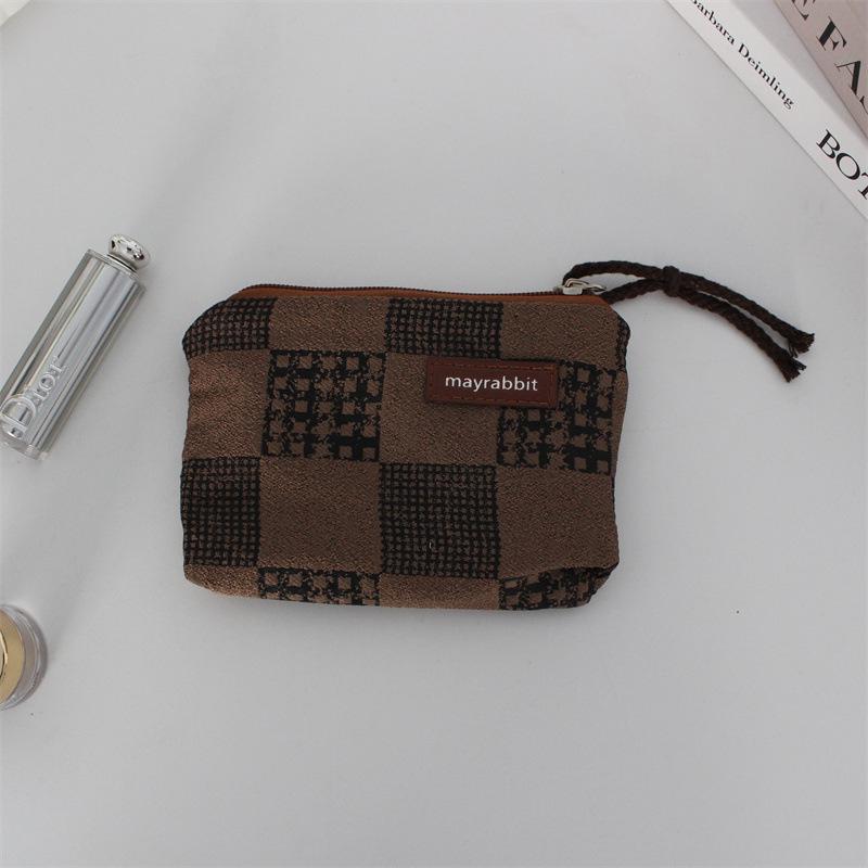 British Style Plaid Wool Coin Purse - Retro Mini Clutch