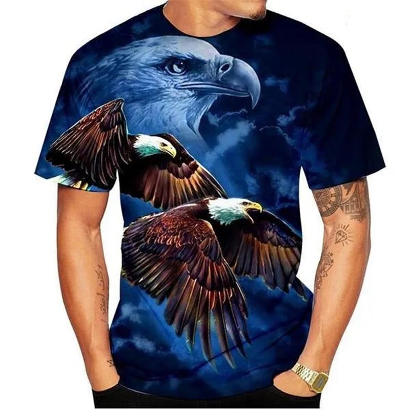 Summer Round Neck 3D Eagle Print Top Fashionable Casual Short Sleeved Men's T-shirts