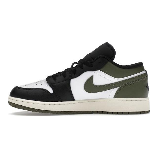 Air Jordan 1 Low GS Black Toe Medium Olive Kids Sneakers Green White 553560-092