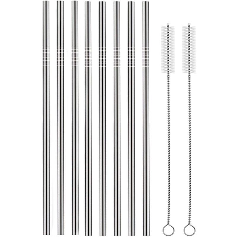 8Pcs Stainless Steel Straws Reusable Drinking Straw Set Ice Coffee Smoothie Milk Tea Straws Metal 8 Inch Straws for 20oz Tumbler