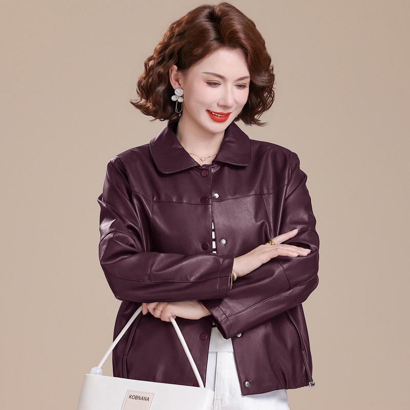

2026 Stylish Plus Size Leather Jacket for Middle-Aged & Elderly Women - Spring/Fall Casual Wear 5XL (recommended 145~160 jin)