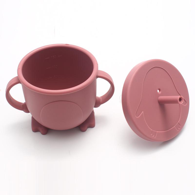 Penguin Silicone Straw & Snack Cup for Infants - 2-in-1 Learning Cup for Babies