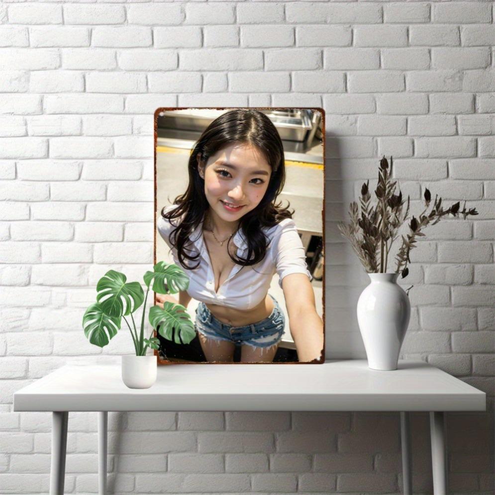 Anime Girl Metal Sign 8x12 Inch, Vintage Retro Wall Art for Home Office Man Cave Decor