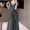 Korean Style Puff Sleeve Polka Dot A-Line Slit Dress - Summer 2026 Collection