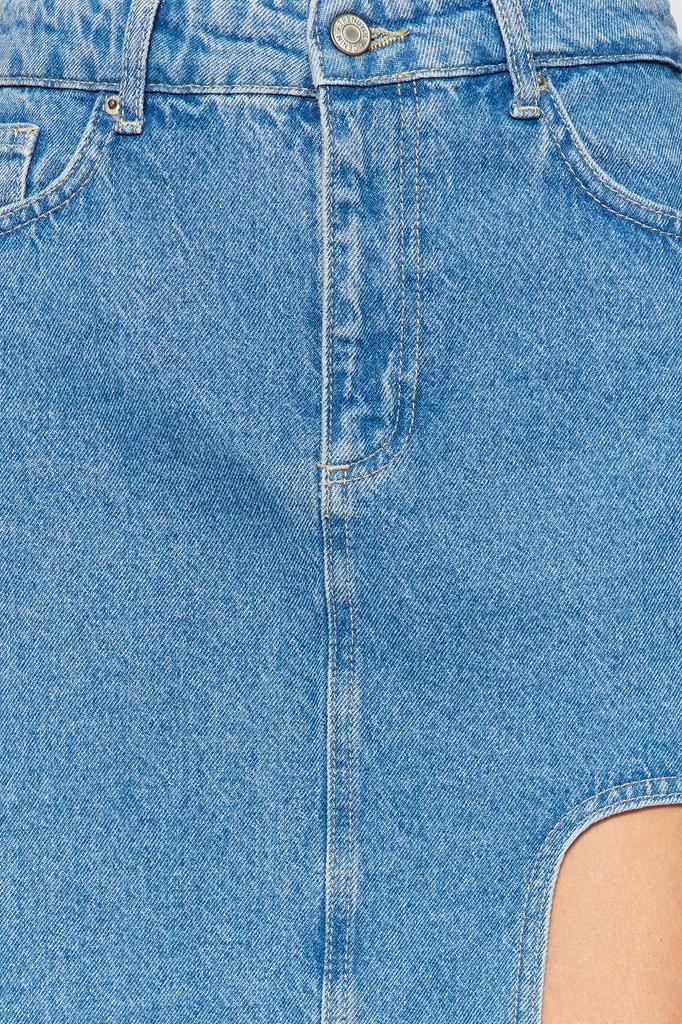 Damenmode Neuer Rock Blau Schlitz Midi Jeansrock