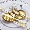 Set di posate in plastica vintage goffrate dorate da 90 pezzi, coltello, forchetta, cucchiaio a doppio uso, posate usa e getta per feste