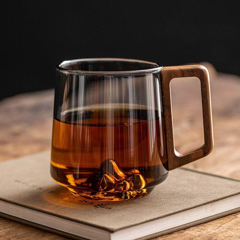 1/2pcs Glass Wood Single-layer Cup High Borosilicate Pyrex Tea Cup Large Capacity Drinking Water Coffee Cup