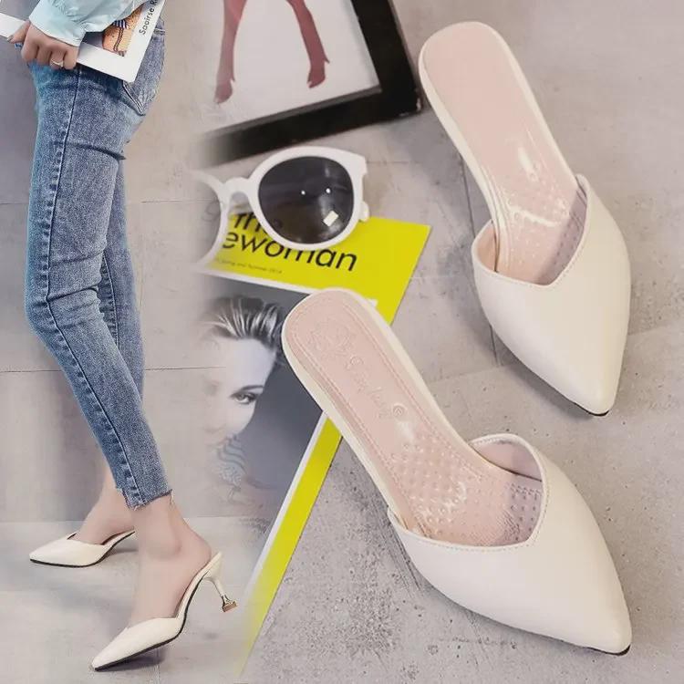 Spring Mid-Heel Stiletto Pointed Toe Baotou Rivet Women's Sandals - Fashionable & Comfortable Korean Style