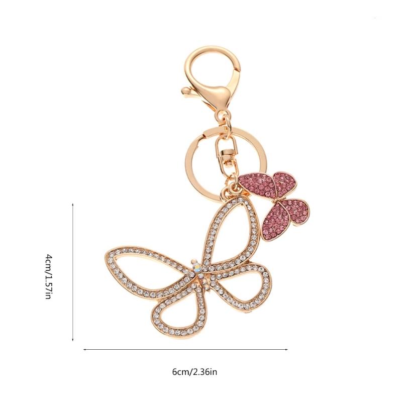 Delicate Butterfly Pendant Keychain Stylish Rhinestones Key Rings Colorful Key Chain Adornment for Fashion Lovers