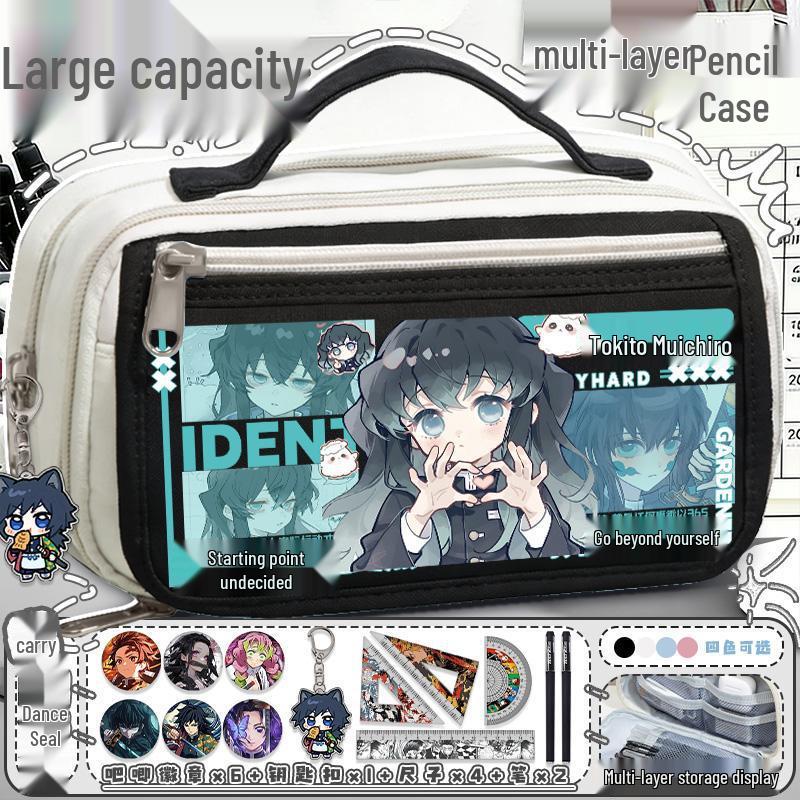 Demon Slayer Mehrschichtiger Federmäppchen - Nezuko, Shinobu, Mitsuri, Muichiro Design, Große Kapazität für Grundschüler