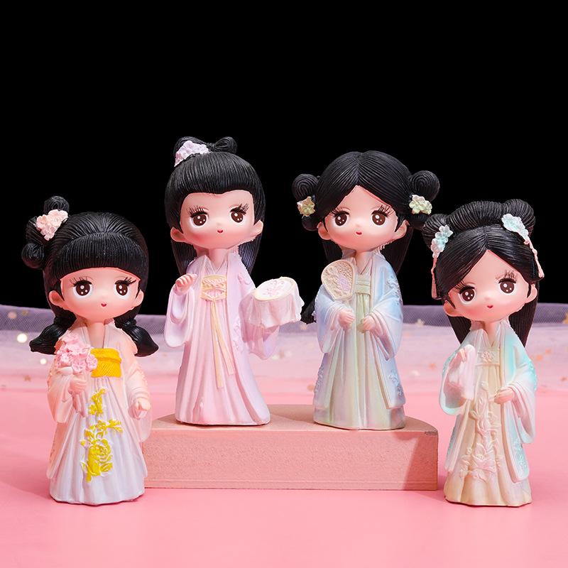 Figurine Fată Hanfu Stil Curte:  Ornamente Creative de Birou & Idei de Cadouri