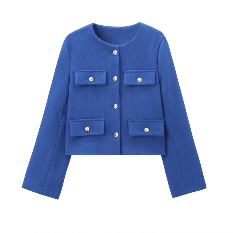 Chaqueta de tweed corta para mujer, abrigo elegante de manga larga con botones, abrigos cortos para mujer, otoño y primavera