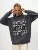 Black Vintage Mickey Print Round Neck Sweatshirt - Fun, Retro, Loose Fit for Autumn/Winter