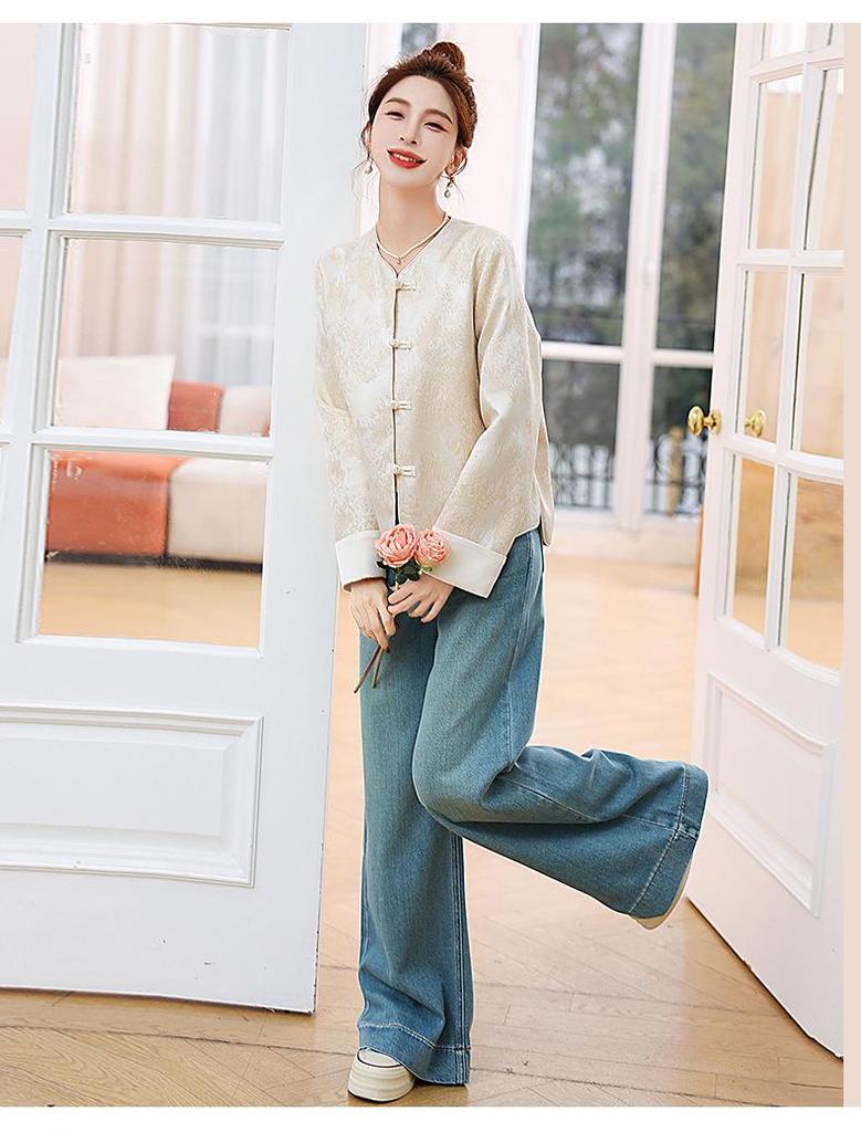 2025 Women's Spring Jacquard Color Block Retro Jacket with Frog Buttons