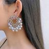 New Fashion Earrings Trend Unique Design Pearl Flash Zircon Irregular Round Stud Senior Jewelry Wedding Party Gift