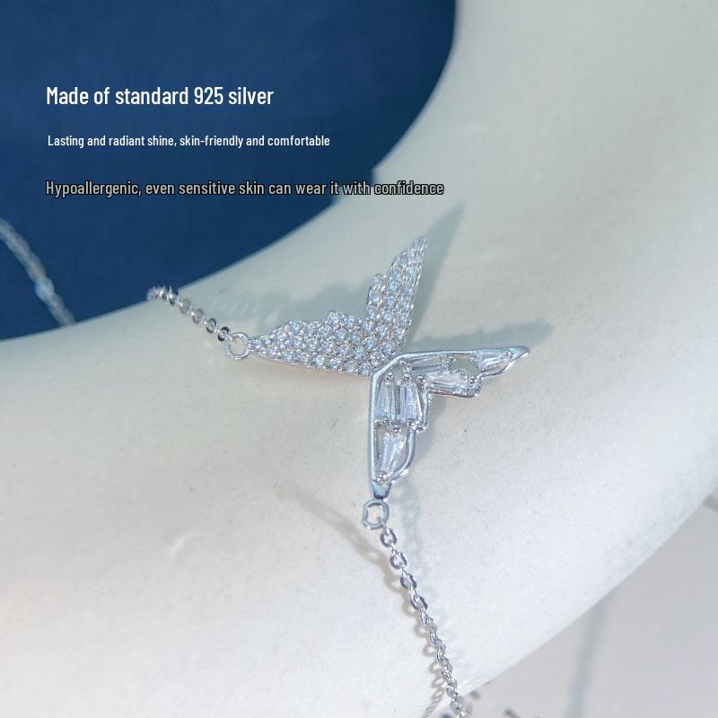 S925 Sterling Silver Butterfly Necklace with Zircon Inlay - Elegant and Versatile High-End Design