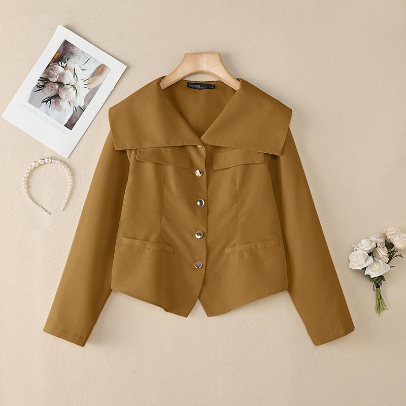 ZANZEA Damen Bluse mit Umlegekragen, lockere, lässige Langarmbluse