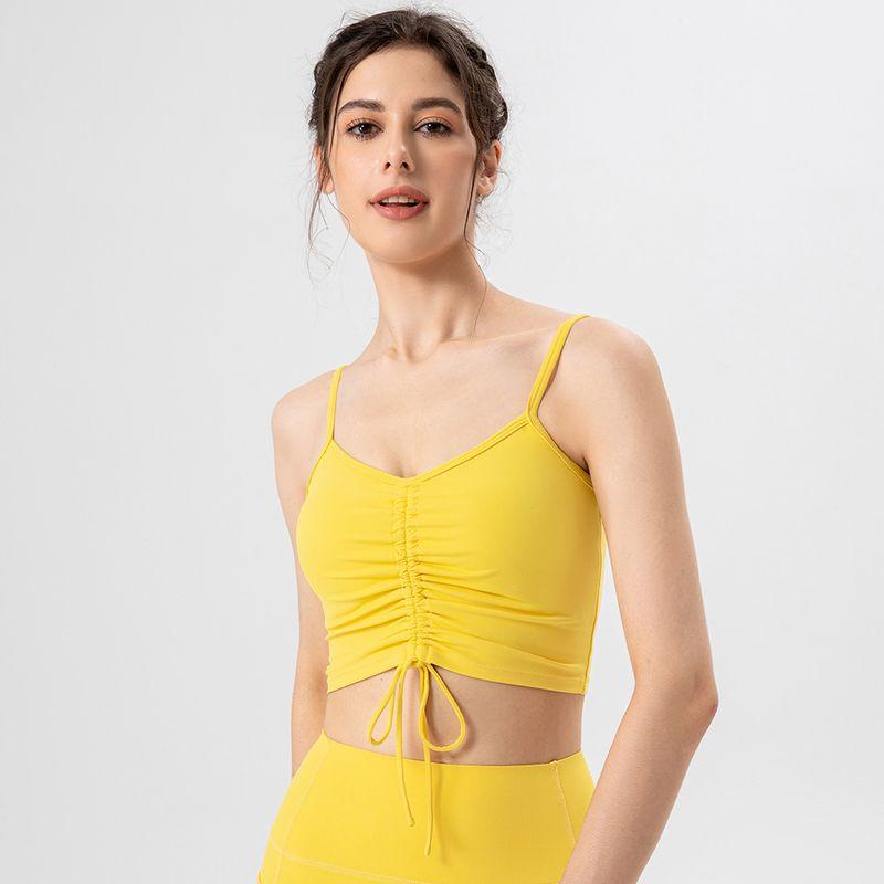 

Export New Yoga Vest with Chest Pad Nude Feel Breathable Running Sports Bra Pleating Gym Vest Tops Daylight yellow(With chest pad) L