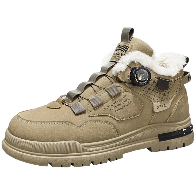 Módní zimní pánské boty s kožešinou Pohodlné pracovní boty Pánské teplé kožené boty Ručně vyráběné Vodotěsné kotníkové boty Protiskluzové boty s vysokým svrškem