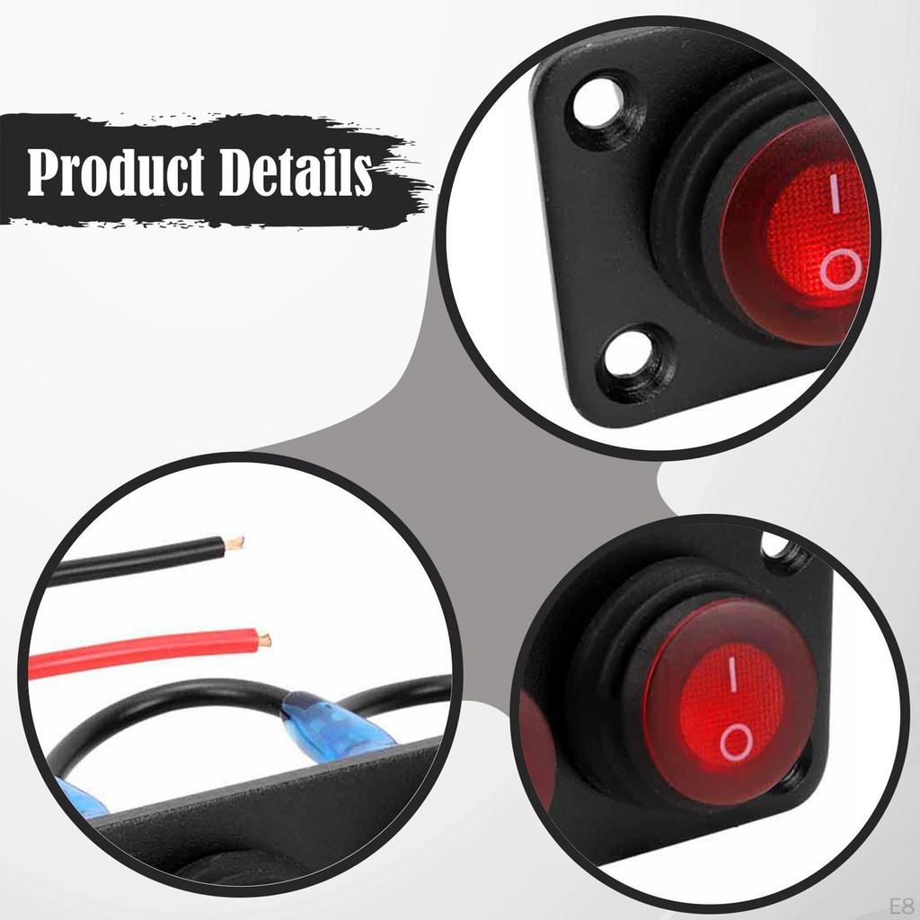 Rocker Switch Panel Mount Pre Wired on Off Toggle Screw Mounting Waterproof for RV Truck