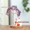 Yellow Crystal Money Tree with Lucky Cat on Natural Wood Base - Home and Office Decor Ornament