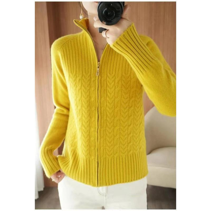 Cardigan a Maglia con Zip da Donna Cappotto Maglione da Donna Design Comfort Tempo Libero Slim Retro Elegante Moda