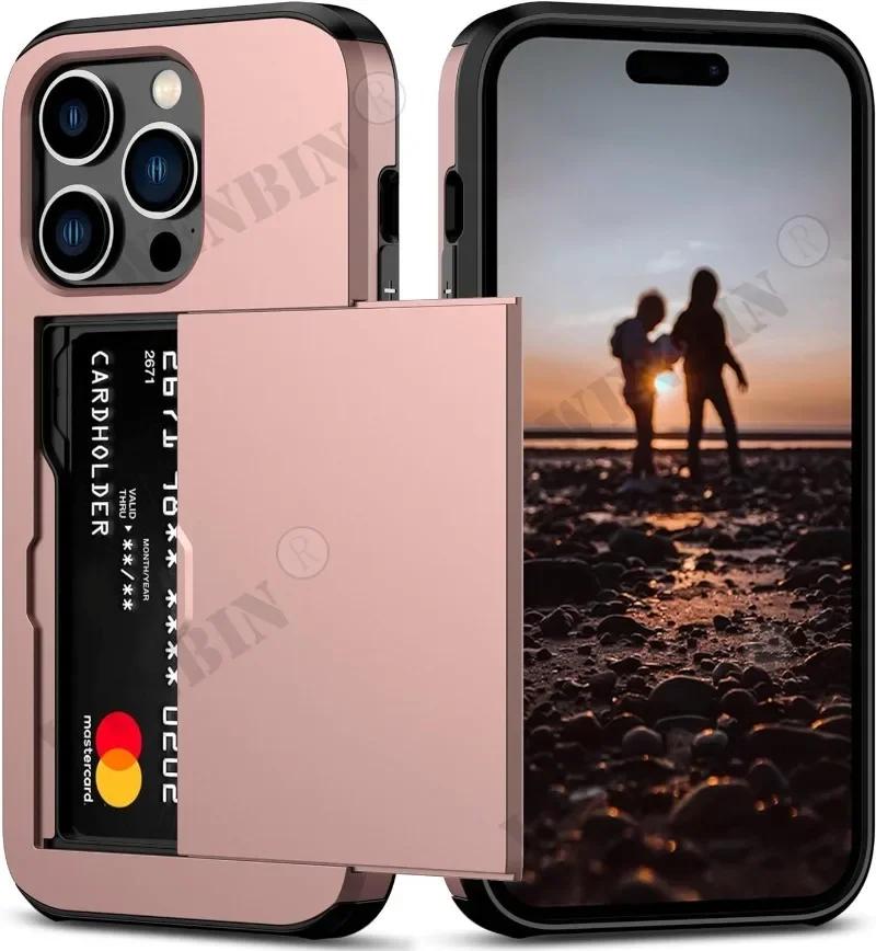 Etui Na iPhone 16 15 14 13 Pro Max Plus Uchwyt Wytrzymałe Ochronne Dwukolorowe Odporne na Wstrząsy Ukryta Slot na Karty Cienkie Pokrowiec Portfel
