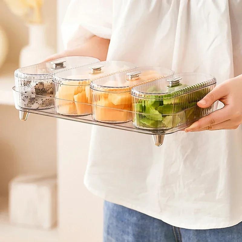 Zestaw 4 plastikowych talerzyków na przekąski z tacą serwingową Pojemnik na słodycze, orzechy, owoce z przezroczystą pokrywką Naczynia na przystawki Domowe przyjęcie