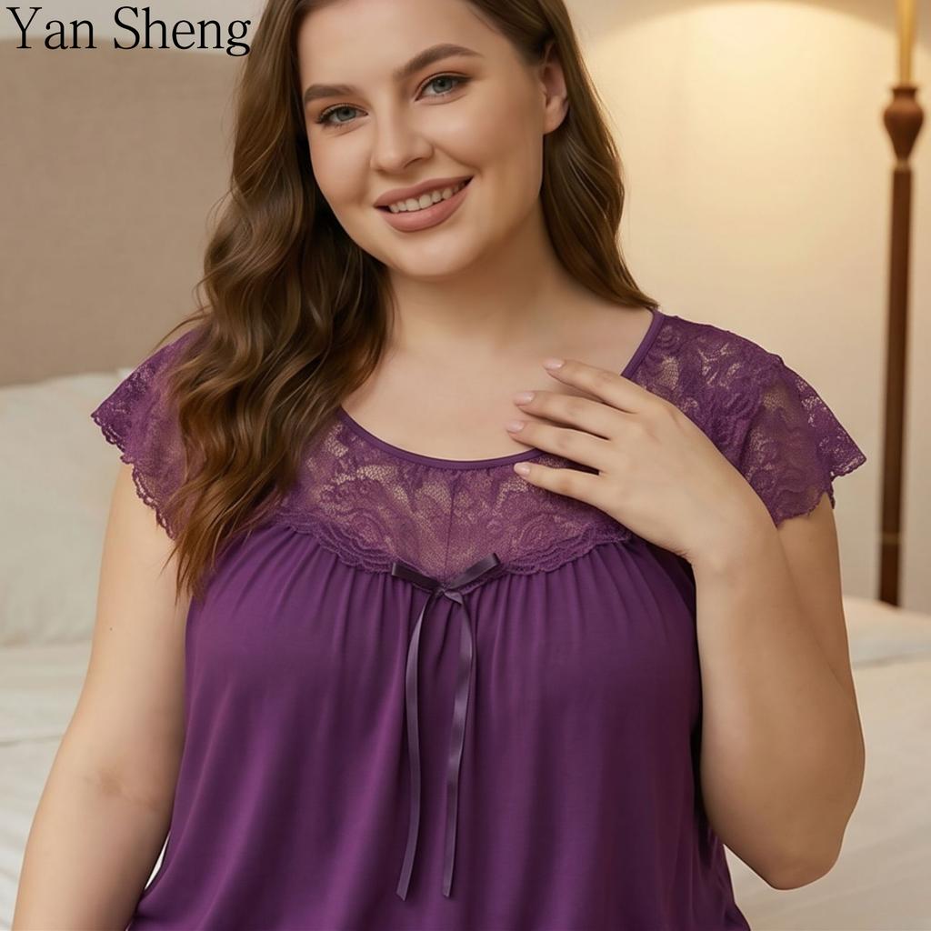 Women Nightgown, Plus Size Solid Milk Silk Short Sleeve Loose Home Dress for Summer Daily Loungewear