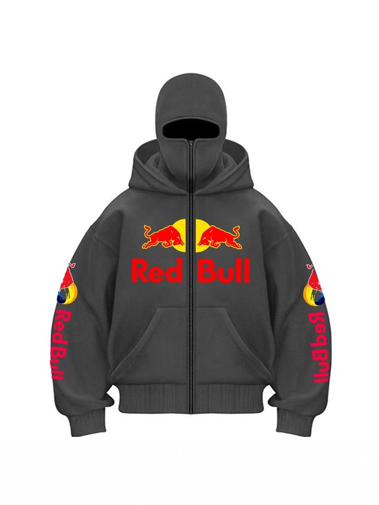 Red Bull Print Unisex Hoodie mit doppelter Kapuze und Reißverschluss - Bestseller Europäische und Amerikanische Mode