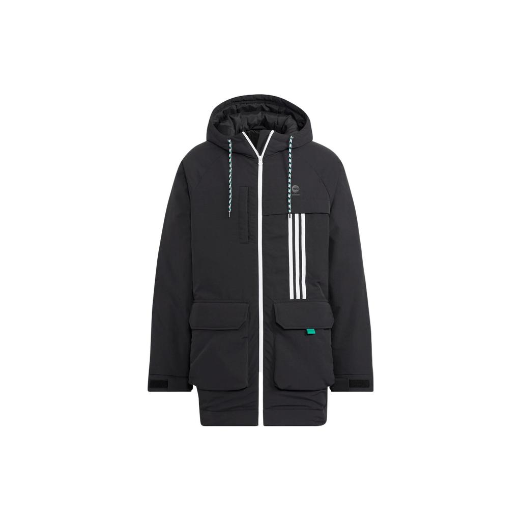 Adidas Neo Striped Letter Print Pattern Zip-Up Hooded Down Jacket Unisex Outerwear Black HN4763