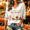 Women's Casual Thanksgiving Print V-Neck Pullover Top for Fall Holiday Everyday Wear