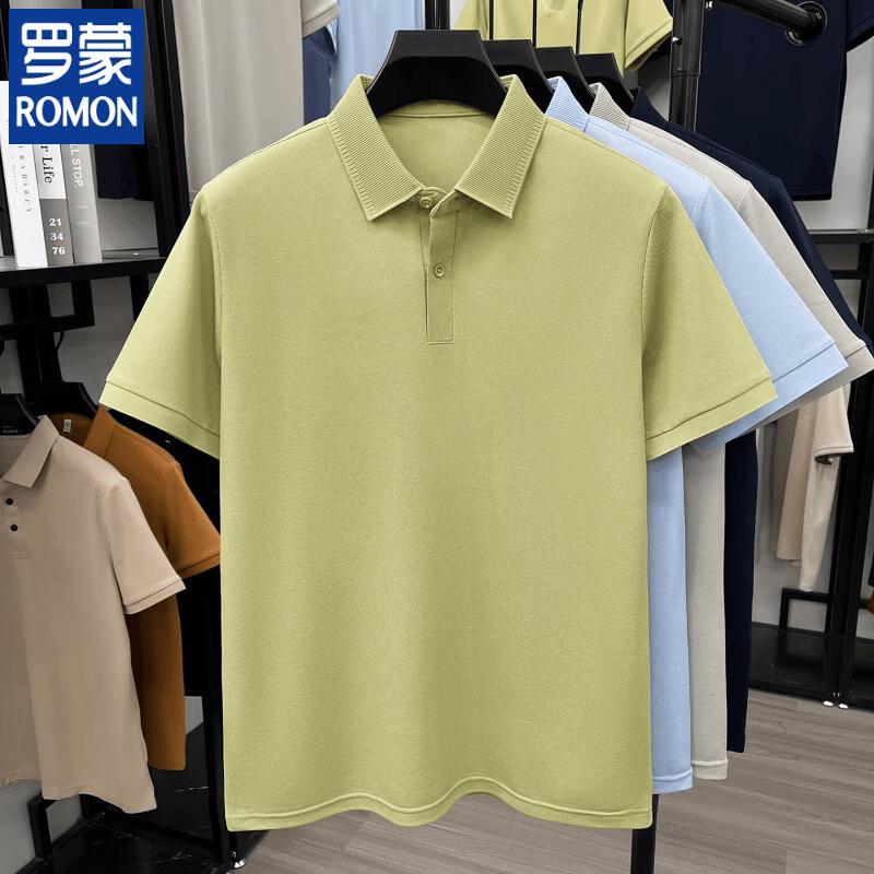 ROMON Men's Summer Linen Blend Short Sleeve Polo Shirt