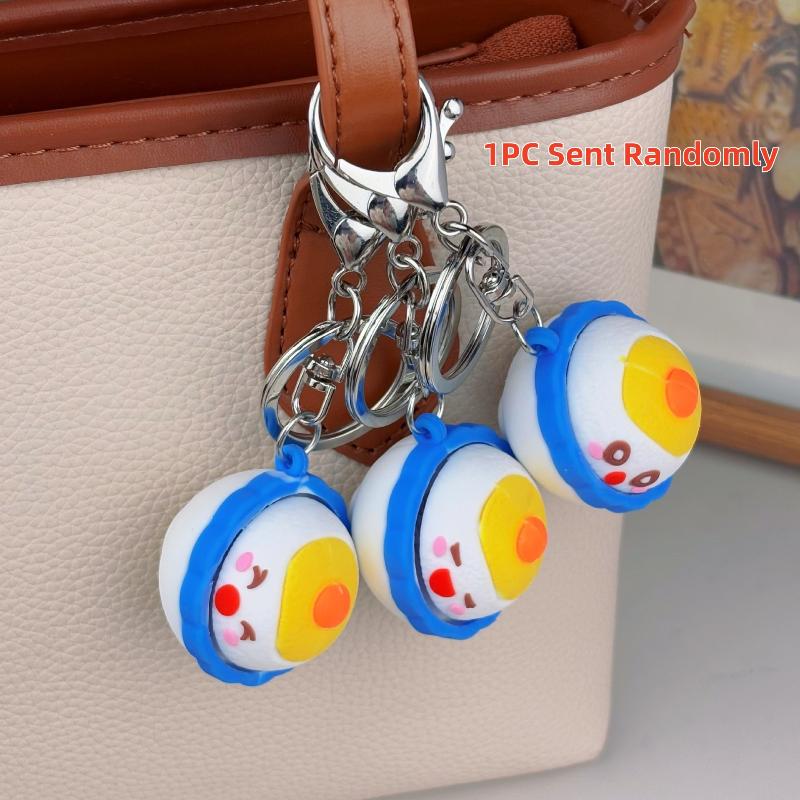 

1Pcs Mini Cartoon Egg Yolk Rice Button Keychain Stress Relief Clicker Pendant Decompression Keyring Backpack Hanging Decoration