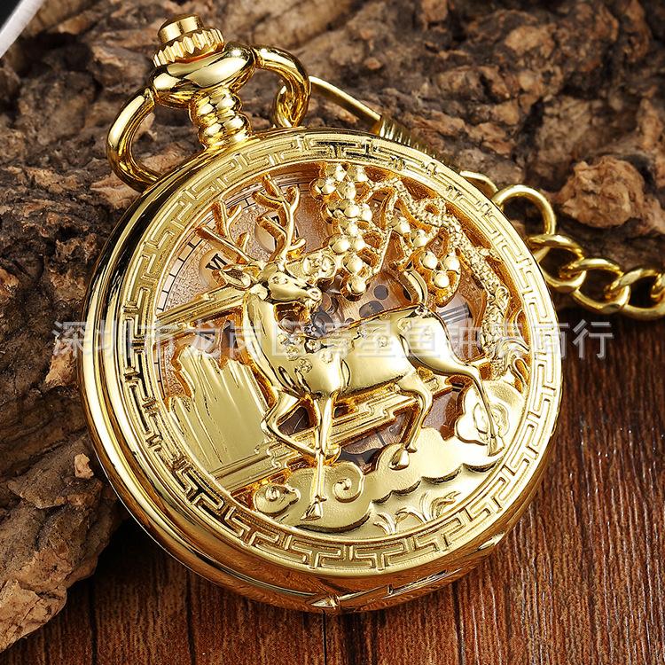 Новые Полые Гравированные Одного Оленя Есть Ты, Переворачивающиеся Механические Карманные Часы Ретро Часы-Кулон Мужские И Женские Студенческие Карманные Часы Часы