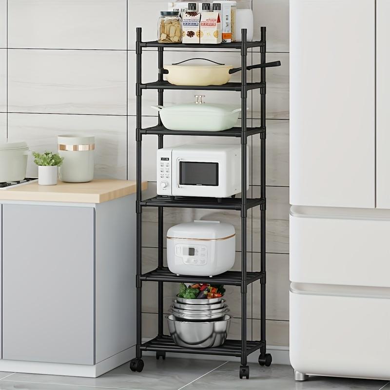 6-Tier Rolling Storage Shelf with Wheels - Adjustable Metal & Plastic Frame Organizer for Kitchen, Laundry Room, Bedroom - Easy Assembly Mobile Cart