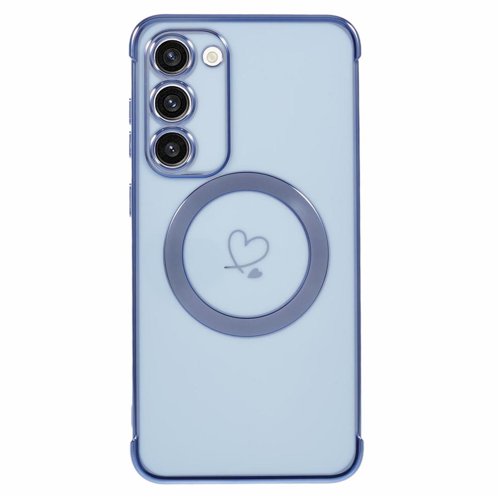 For Samsung Galaxy S23+ Case Compatible with MagSafe Electroplated TPU Phone Cover Hollow Love Hearts