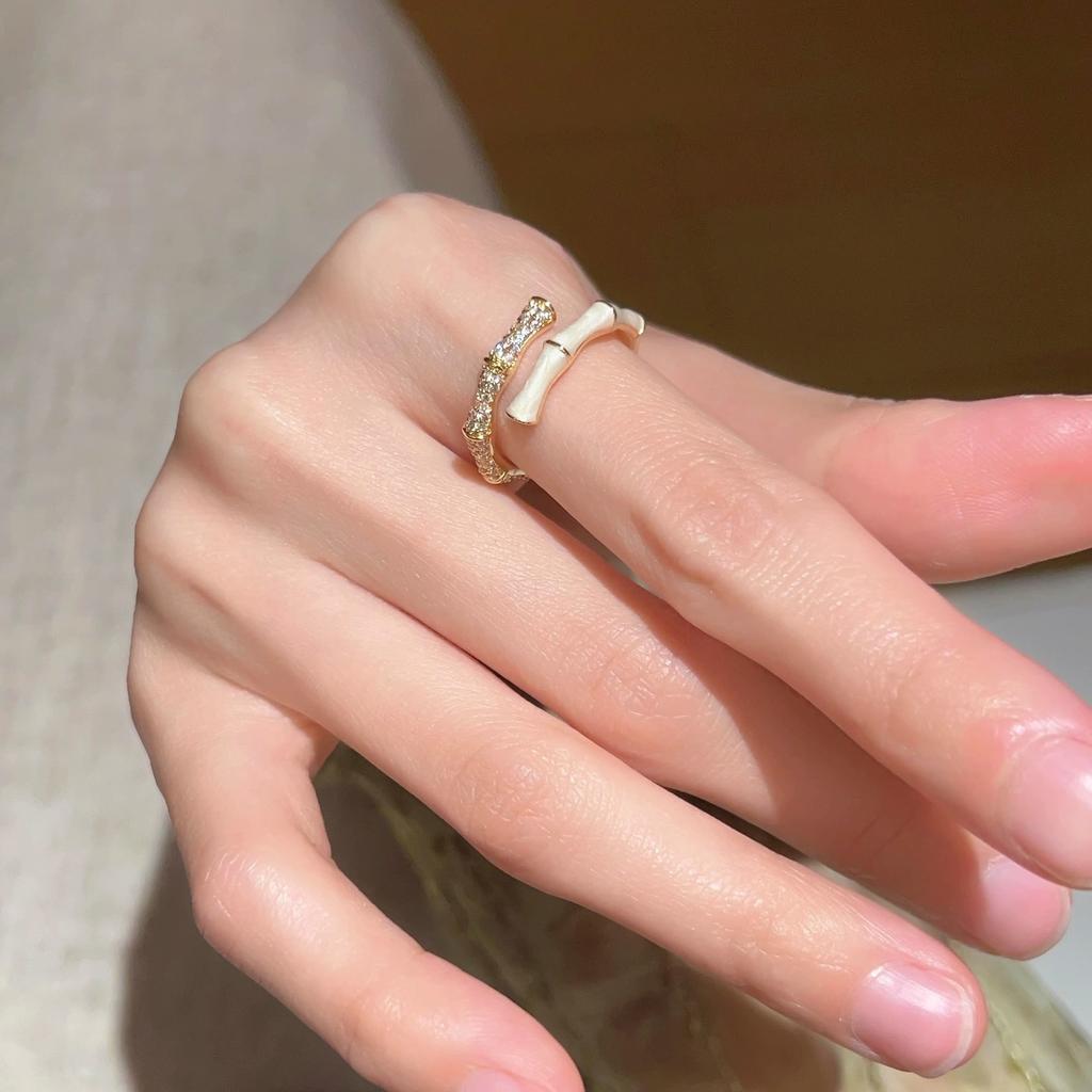 Koreanischer Stil Schlichter Zirkon Bambusring Damen Offen Verstellbar Nische Hochwertig Einzigartig Westlicher Stil Perlenring Mode