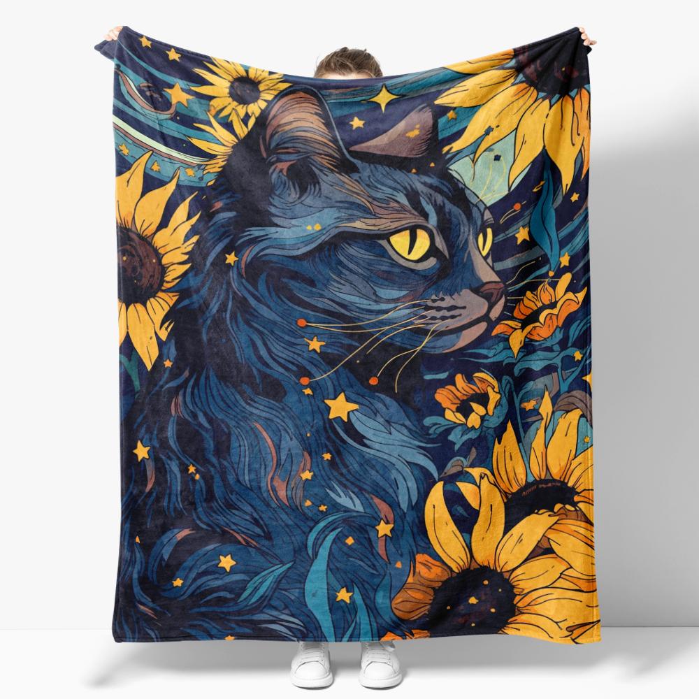 The Starry Night Throw Blanket Art Oil Painting Style Soft Cozy Blankets Soft Warm Flannel Blanket for Bed Room Home Sofa