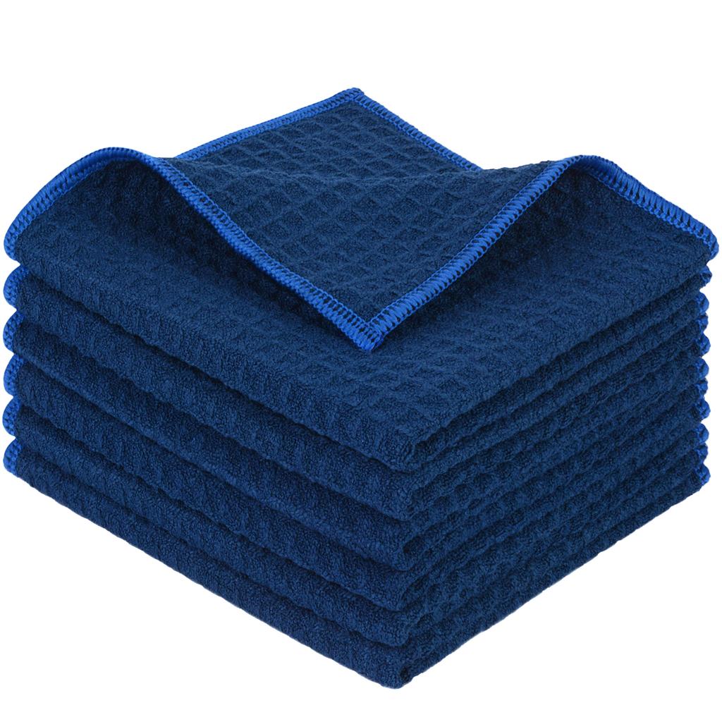 380gsm Thick Microfiber Waffle Weave Dish Drying Cloth Household Kitchen Glass Cleaning Cloth Tea Towels Set 13"x13" 6 Pack