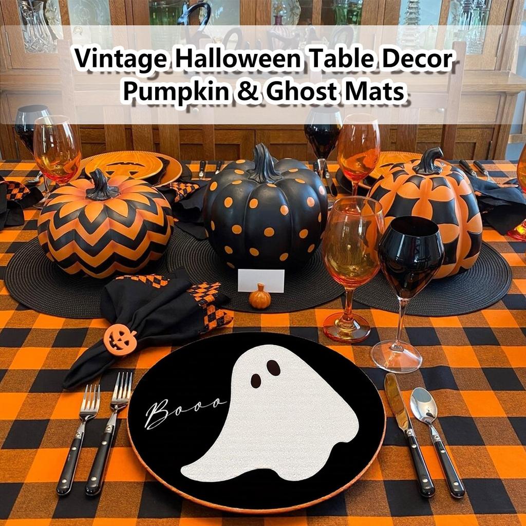 4pcs Halloween Placemats Round Placemats Potholder Decoration