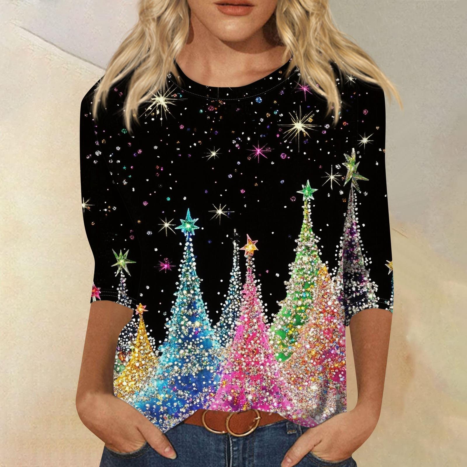 

Женская модная повседневная свободная футболка с круглым вырезом и рукавами 3/4 с принтом, женский топ L