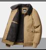 Men's Casual Fleece-Lined Warm Workwear Jacket – Retro Turn-Down Collar Coat for Autumn and Winter.