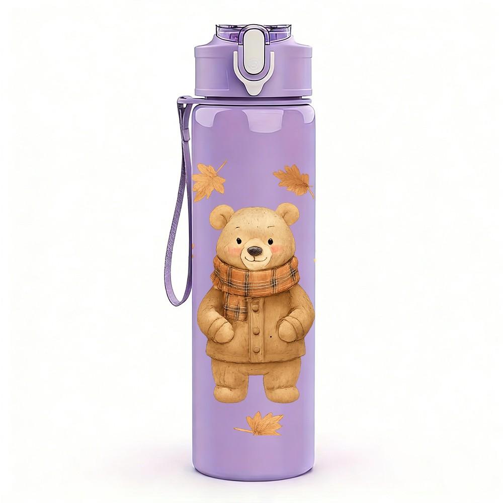 1PC Brown Deer Bear Family Group 750ml Color Plastic Sports Water Bottle Leakproof Flip Straw Lid For Sports Office Home Use
