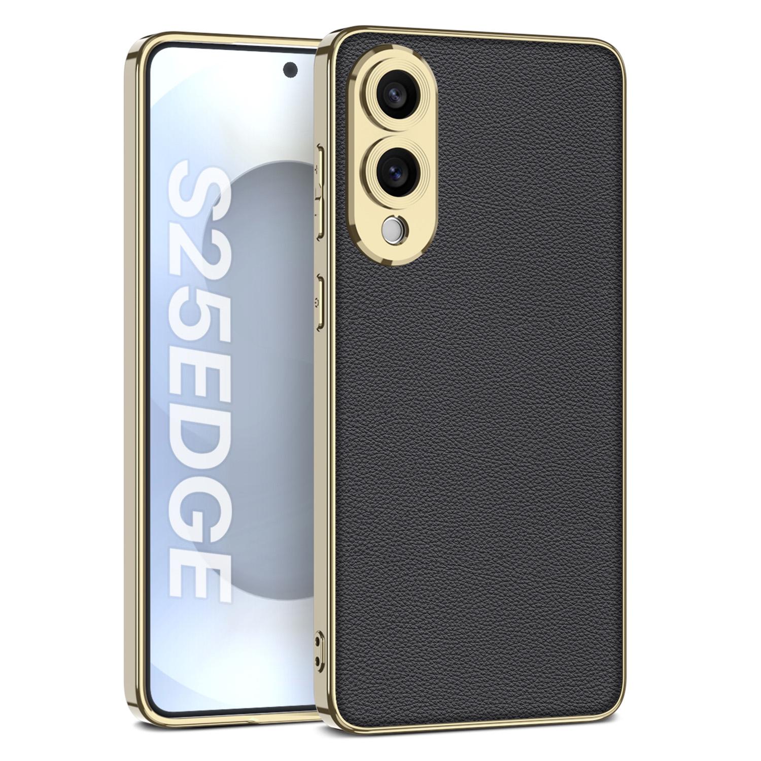 

For Samsung Galaxy S25 Edge Case Electroplating TPU+PC+PU Phone Back Cover Black