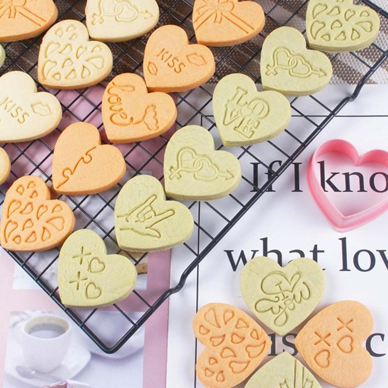 Set of 10 Cookie Cutters Pressable Biscuit Cutter Valentines Day Cookie Cutters Embossed Cookie Mold Gift for Children