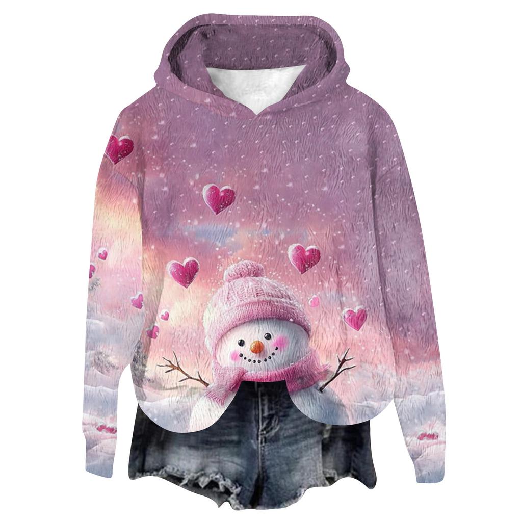 Dames hettegenser langermet juleprintet flanelltopp hettegenser