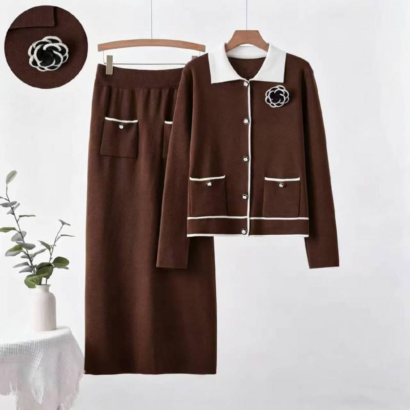 Womens Knit Sweater Skirt Set In Korean Style Cotton Blend Long Sleeve Top With Split Hem Midi Fall Winter
